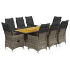 9-tlg. Garten-Essgruppe mit Kissen Grau Poly Rattan