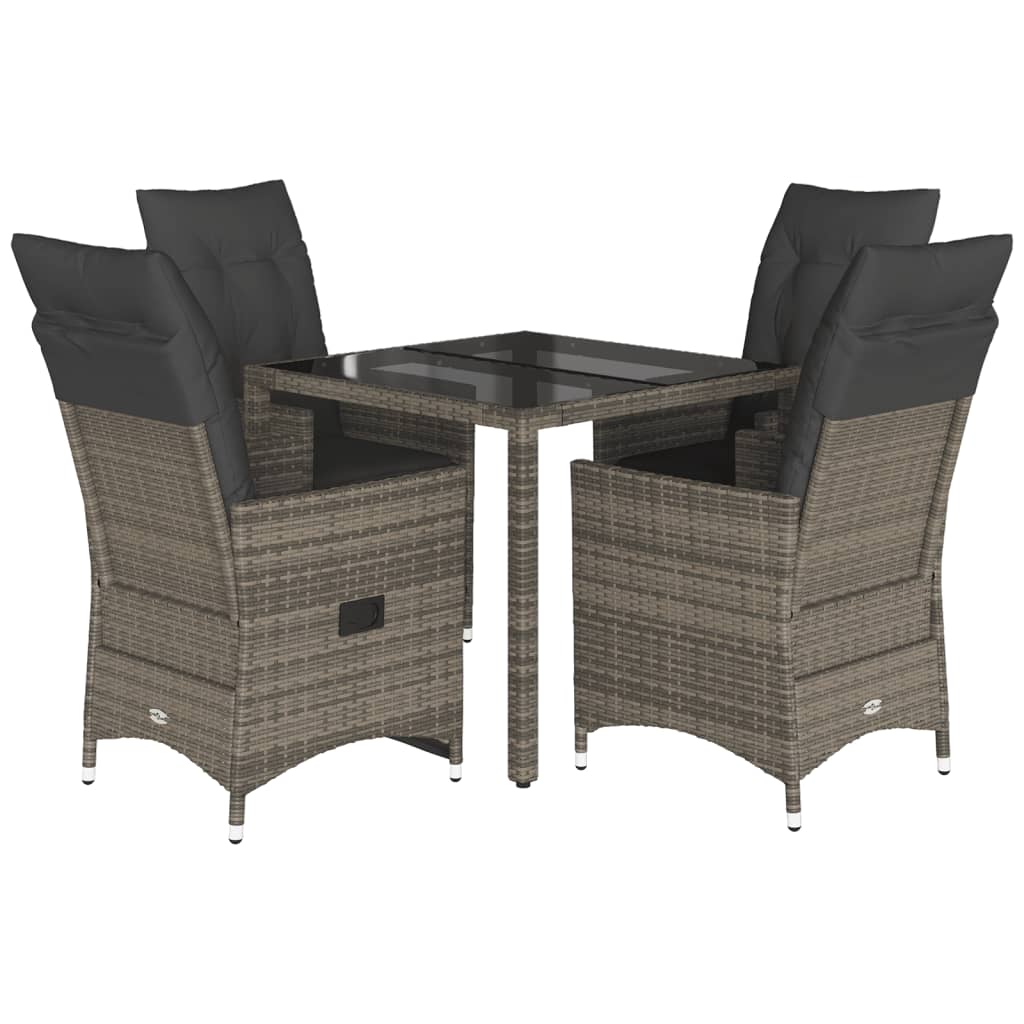 5-tlg. Garten-Essgruppe mit Kissen Grau Poly Rattan