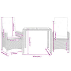 3-tlg. Bistro-Set mit Kissen Grau Poly Rattan