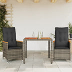 3-tlg. Bistro-Set mit Kissen Grau Poly Rattan