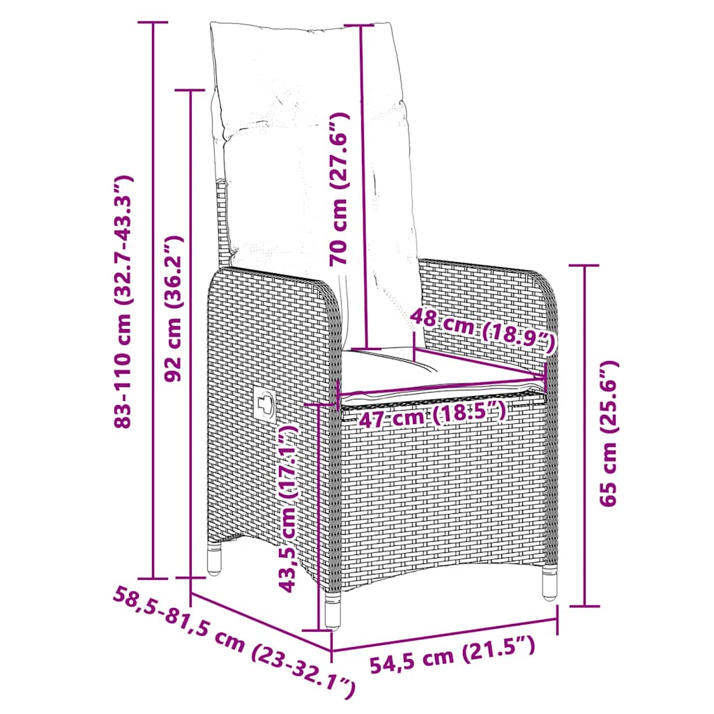 7-tlg. Garten-Bistro-Set mit Kissen Grau Poly Rattan