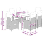 7-tlg. Garten-Bistro-Set mit Kissen Braun Poly Rattan