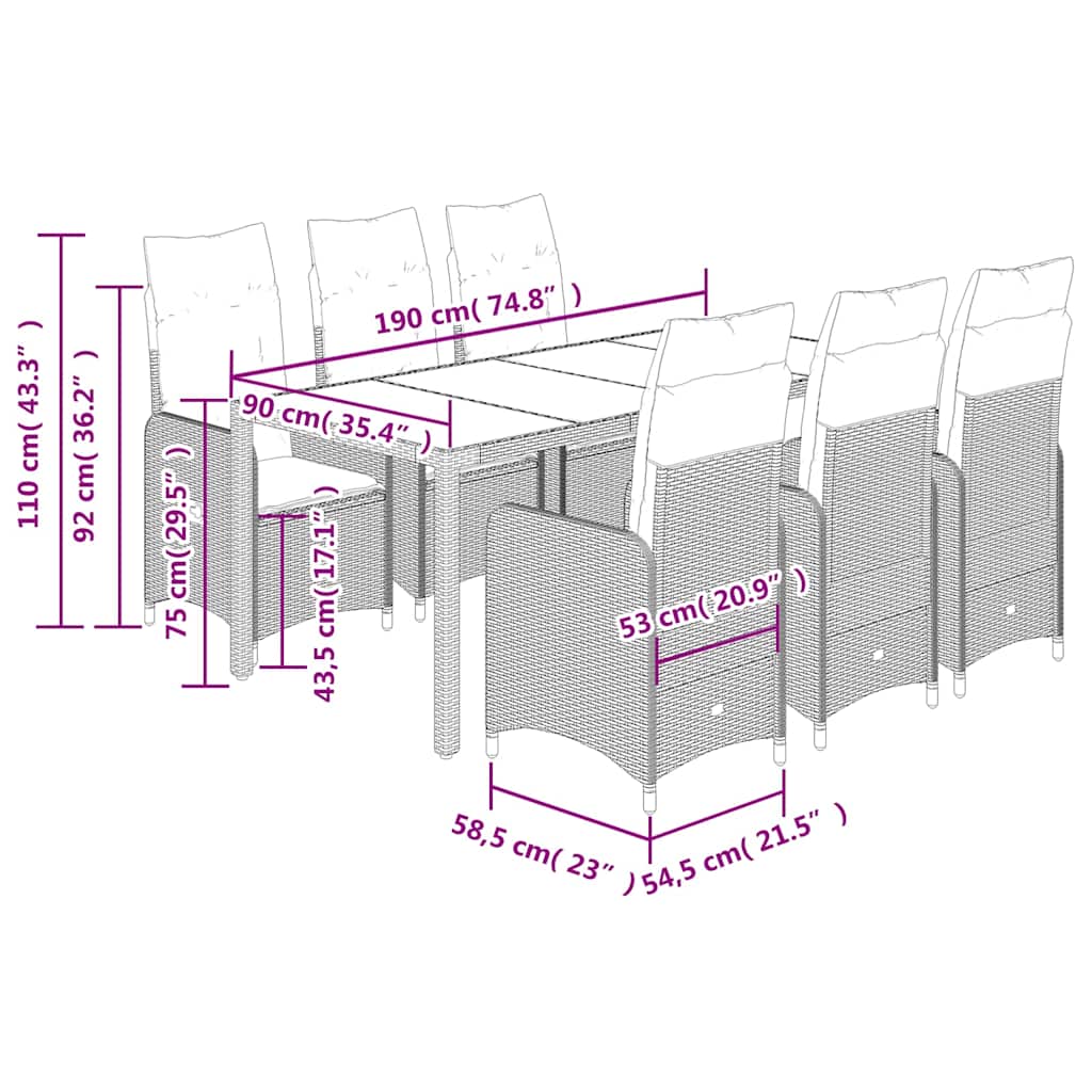 7-tlg. Garten-Bistro-Set mit Kissen Braun Poly Rattan