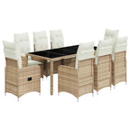 9-tlg. Garten-Bistro-Set mit Kissen Beige Poly Rattan