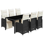 7-tlg. Garten-Bistro-Set mit Kissen Schwarz Poly Rattan