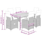 7-tlg. Garten-Bistro-Set mit Kissen Grau Poly Rattan