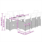 7-tlg. Garten-Bistro-Set mit Kissen Grau Poly Rattan