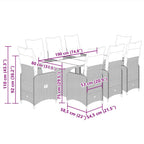 9-tlg. Garten-Bistro-Set mit Kissen Grau Poly Rattan