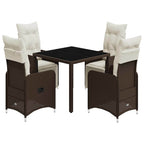 5-tlg. Garten-Bistro-Set mit Kissen Braun Poly Rattan