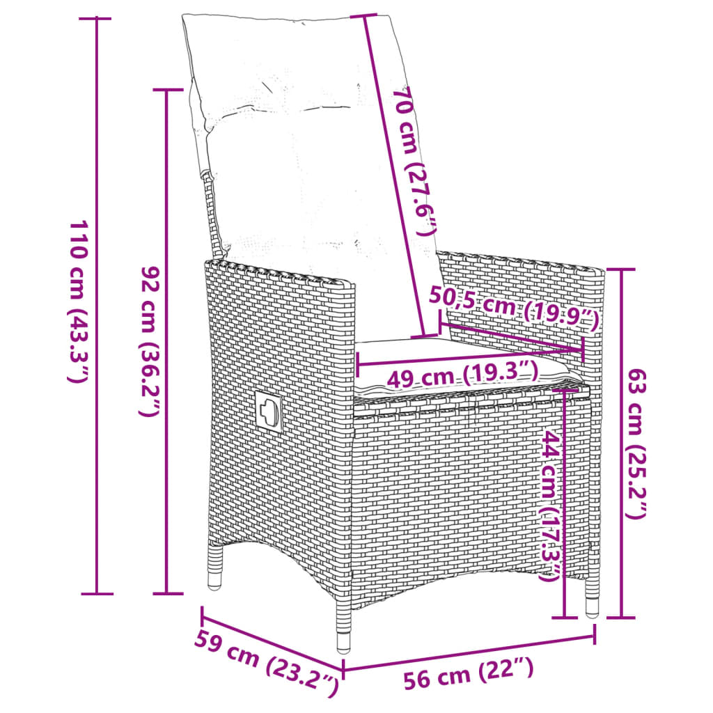 11-tlg. Garten-Bistro-Set mit Kissen Grau Poly Rattan