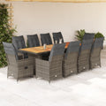 11-tlg. Garten-Bistro-Set mit Kissen Grau Poly Rattan