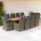 11-tlg. Garten-Bistro-Set mit Kissen Grau Poly Rattan