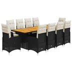 11-tlg. Garten-Bistro-Set mit Kissen Schwarz Poly Rattan