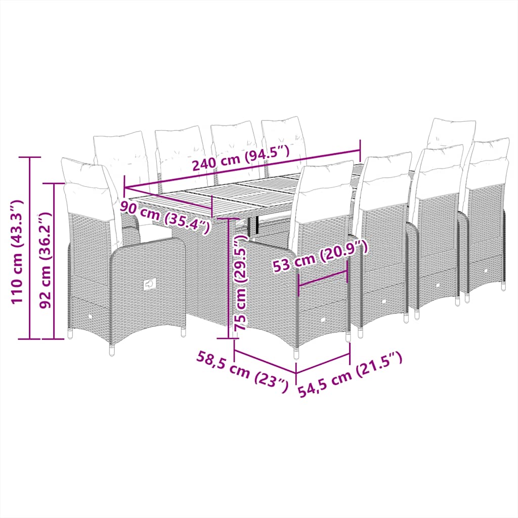 11-tlg. Garten-Bistro-Set mit Kissen Schwarz Poly Rattan