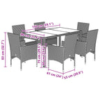 5-tlg. Garten-Essgruppe mit Kissen Schwarz Poly Rattan und Glas