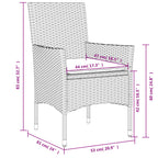 3-tlg. Garten-Essgruppe mit Kissen Grau Poly Rattan und Glas