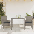 3-tlg. Garten-Essgruppe mit Kissen Grau Poly Rattan und Glas