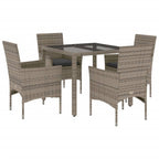 5-tlg. Garten-Essgruppe mit Kissen Grau Poly Rattan und Glas