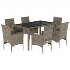 7-tlg. Garten-Essgruppe mit Kissen Grau Poly Rattan und Glas