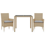 3-tlg. Garten-Essgruppe mit Kissen Beige Poly Rattan und Glas