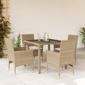 5-tlg. Garten-Essgruppe mit Kissen Beige Poly Rattan und Glas