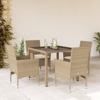 5-tlg. Garten-Essgruppe mit Kissen Beige Poly Rattan und Glas