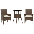 3-tlg. Garten-Essgruppe mit Kissen Braun Poly Rattan Glas