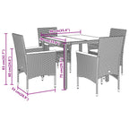 5-tlg. Garten-Essgruppe mit Kissen Schwarz Poly Rattan Akazie