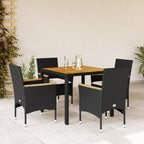 5-tlg. Garten-Essgruppe mit Kissen Schwarz Poly Rattan Akazie
