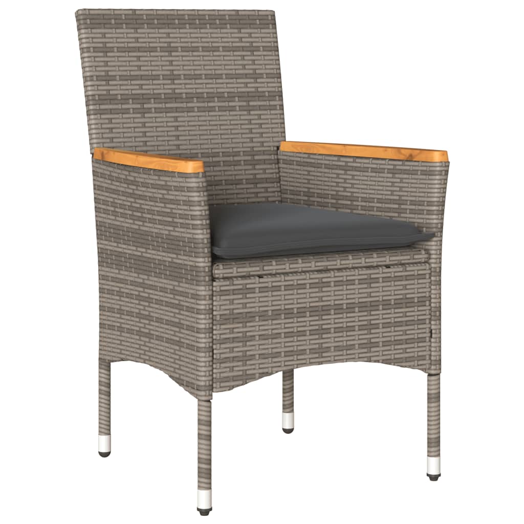 7-tlg. Garten-Essgruppe mit Kissen Grau Poly Rattan Akazie