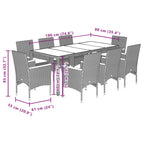 9-tlg. Garten-Essgruppe mit Kissen Schwarz Poly Rattan und Glas
