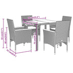 5-tlg. Garten-Essgruppe mit Kissen Beige Poly Rattan und Glas