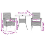 3-tlg. Garten-Essgruppe mit Kissen Schwarz Poly Rattan Akazie