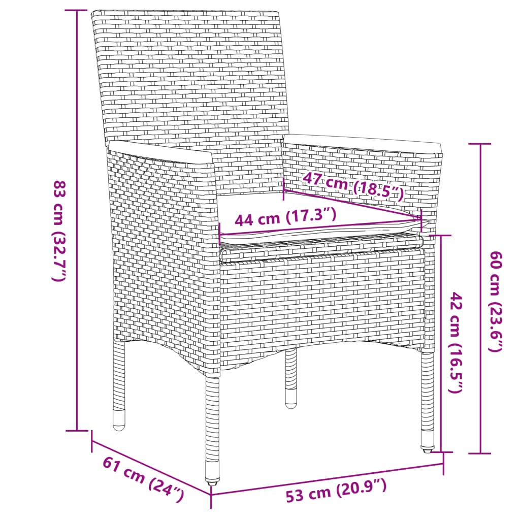 3-tlg. Garten-Essgruppe mit Kissen Schwarz Poly Rattan Akazie