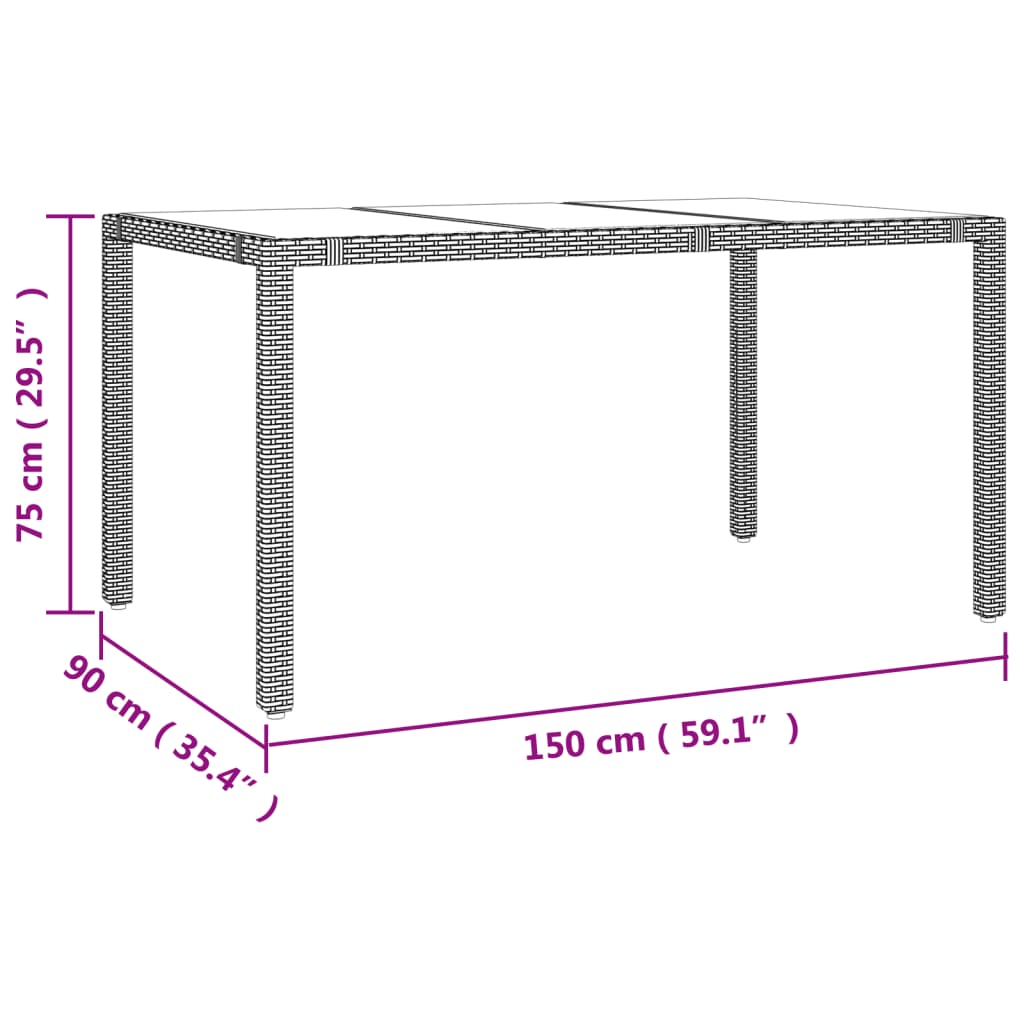 7-tlg. Garten-Essgruppe mit Kissen Schwarz Poly Rattan