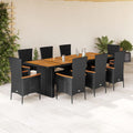 9-tlg. Garten-Essgruppe mit Kissen Schwarz Poly Rattan