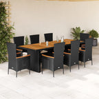 9-tlg. Garten-Essgruppe mit Kissen Schwarz Poly Rattan