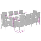 11-tlg. Garten-Essgruppe mit Kissen Schwarz Poly Rattan