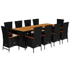 11-tlg. Garten-Essgruppe mit Kissen Schwarz Poly Rattan