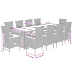 11-tlg. Garten-Essgruppe mit Kissen Schwarz Poly Rattan