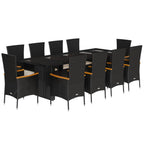 11-tlg. Garten-Essgruppe mit Kissen Schwarz Poly Rattan