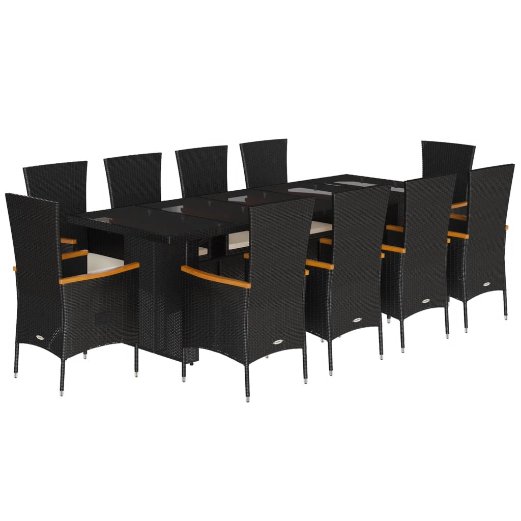 11-tlg. Garten-Essgruppe mit Kissen Schwarz Poly Rattan
