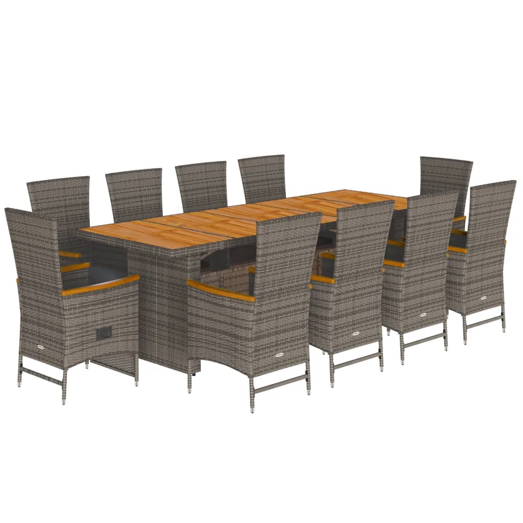 11-tlg. Garten-Essgruppe mit Kissen Grau Poly Rattan