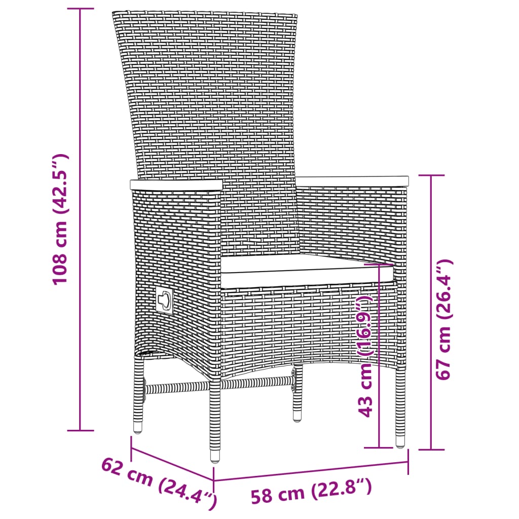 11-tlg. Garten-Essgruppe mit Kissen Grau Poly Rattan