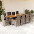 11-tlg. Garten-Essgruppe mit Kissen Grau Poly Rattan