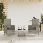 3-tlg. Garten-Essgruppe mit Kissen Grau Poly Rattan