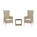 3-tlg. Garten-Essgruppe mit Kissen Beige Poly Rattan