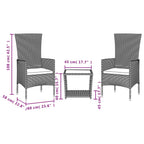 3-tlg. Garten-Essgruppe mit Kissen Beige Poly Rattan