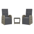 3-tlg. Garten-Essgruppe mit Kissen Grau Poly Rattan