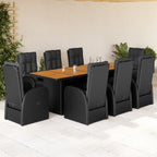 9-tlg. Garten-Essgruppe mit Kissen Schwarz Poly Rattan